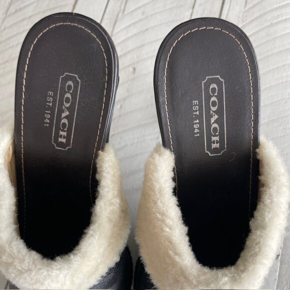 COACH PRE-OWNED KACIE BROWN LEATHER SHEARLING MULE SLIDE BOOT HIGH HEEL SIZE 7 - Picture 4 of 8